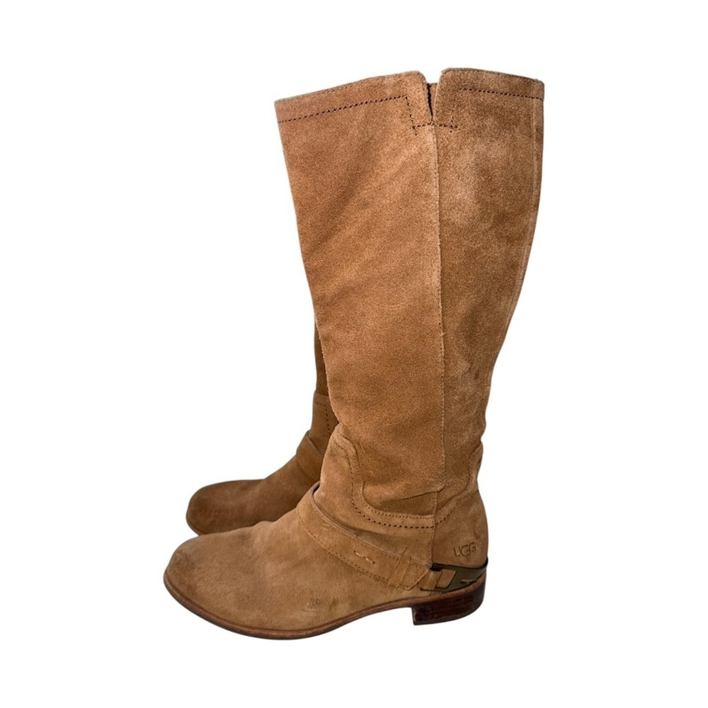 UGG Channing Suede Riding Boots Chestnut Brown Buckle 7 Women’s - Picture 2 of 12